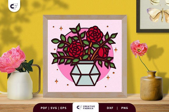 Download Potted Roses 3D Paper Cut SVG - Premium Resources